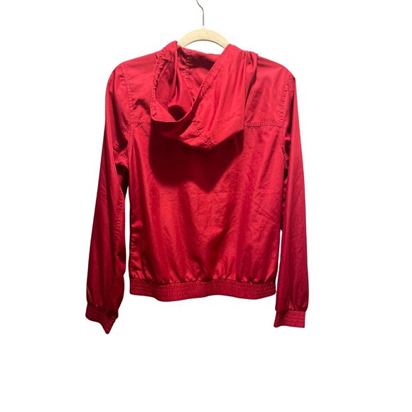 Zine Hooded Lightweight Windbreaker Jacket Sz M Red Zipper Closure Elastic Hem - Picture 2 of 7